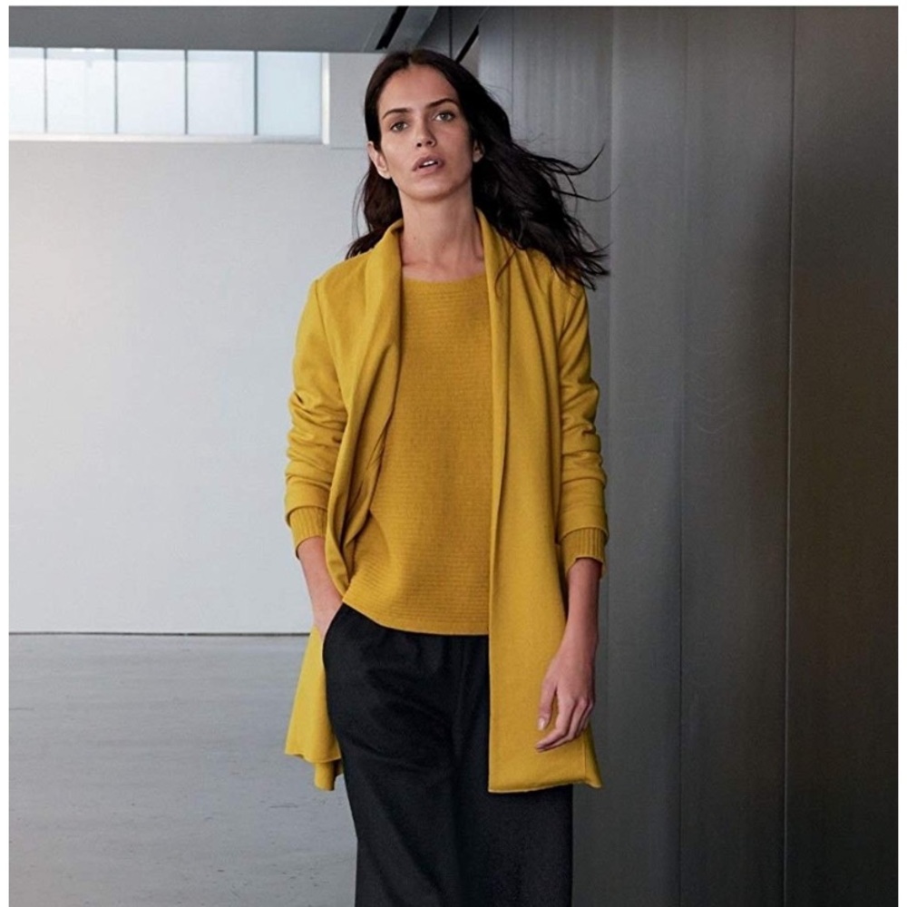 Eileen Fisher mustard wool long cardigan sweater